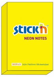 Hopax Notes autoadeziv 76 x 51 mm, 100 file, Stick'n - galben neon (HO-21132)