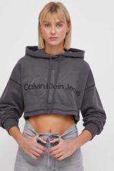 Calvin Klein pamut melegítőfelső szürke, női, nyomott mintás, kapucnis - szürke L