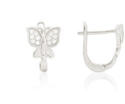 Ezüst fülbevaló franciakapcsos apró köves pillangó ródiumbevonatos