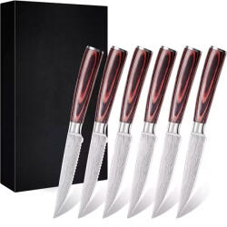 Hocho Set de 6 cutite tip Steak, otel japonez HRC 60 calire laser, maner Delux Pakka (KP-K1069-36)