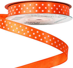  Fehér pöttyös szatén szalag 12mm x 20m - Sötét narancssárga (DRW12-54)