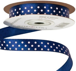 Valex Decor Fehér pöttyös szatén szalag 12mm x 20m - Tengerészkék (DRW12-42)