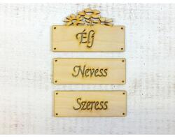  3 részes tábla 'Élj, nevess, szeress' felirattal. Mérete: 12x15 cm