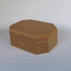 Hosszúkás hatszögletű MDF doboz, mérete: 175x125x7 mm