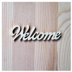  Fehér fa 'Welcome' felirat, mérete: 100x30 mm