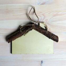  Ház formájú falap juta akasztóval. Mérete: 23x15 cm