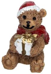  Ülő maci ajándékkal, polyresin. Mérete: 25x31x20 mm