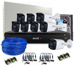 Acvil Sistem supraveghere exterior complet Acvil Pro Full Color ACV-C8EXTFC40-5M, 8 camere, 5 MP, lumina alba 40 m, 3.6 mm, audio prin coaxial (ACV-C8EXTFC40-5M)