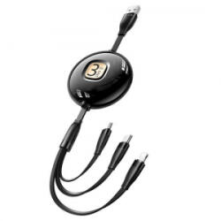 USAMS SJ508 3az1-ben USB-A - microUSB/Typ-C/Lightning öncsévélős töltőtőkábel (1380759)