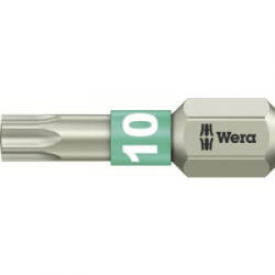 Wera TORX® nemesacél bitek, 25 mm Wera 05071032001 T 10 6, 3 mm (1/4) hatlapú DIN 3126-C 6, 3, ISO 1173 Hossz: 25 mm - aqua