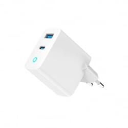 Gembird 1xUSB-A, 1xUSB-C hálózati töltő LED visszajelzővel, fehér 65W (TA-UC-PDQC65L-W-01)