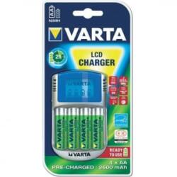 VARTA LCD akku töltő + AA 2600 mAh 4db akkuval + 12V + USB (57070201451) (57070201451) - aqua