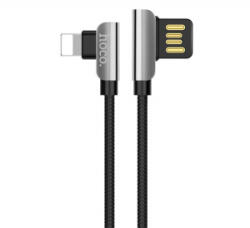 hoco. U42 adatátvitel kábel (USB - lightning 8pin, gyorstöltés támogatás, 120cm, 90 fokos, cipőfűző minta) FEKETE (U42_LIGHT_B)