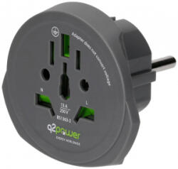 Q2 Power földelt utazó adapter Világ --> Európa (1.100100-TH) (1.100100-TH)