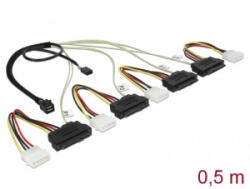 Delock Mini SAS HD SFF-8643 > 4 x SAS SFF-8482 + táp + oldalsáv kábel 50cm (83390)