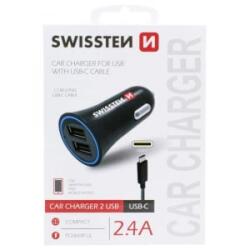 SWISSTEN Szivargyújtós USB Gyorstöltő + 1, 2m USB-C Kábel 2400mA (3020110908) (s3020110908)