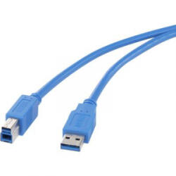 Renkforce USB 3.0 csatlakozókábel, 1x USB 3.0 dugó A - 1x USB 3.0 dugó B, 0, 5 m, kék, aranyozott, renkforce - aqua