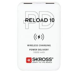 SKROSS RELOAD 10 QI vésztöltő 2 USB / Type-C aljzat (10000 mAh, 5V / 2400mA, 10W, gyorstöltés támogatás + kábel) FEHÉR (1.400132)