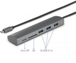 Renkforce 3+2 Port USB 3.1 hub Beépített SD kártyaolvasóval, Alumínium házzal Ezüst