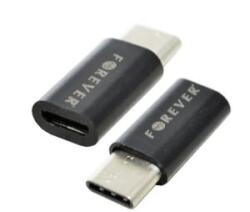 Forever adapter (microUSB - Type-C, adatátvitel és töltés) FEKETE