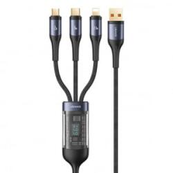 USAMS SJ582USB01 Micro USB + Lightning + USB-C gyorstöltő kábel fekete