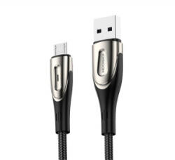 JOYROOM SHARP adatkábel és töltő (USB - microUSB, gyorstöltés támogatás, 200cm, nylon, törésgátló, cipőfűző) FEKETE