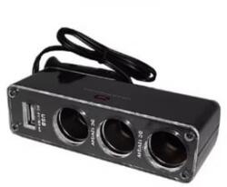 Gigapack szivargyújtó adapter 3in1 3 szivargyújtó aljzat + USB aljzat fekete (GP-12978) (GP-12978) - aqua