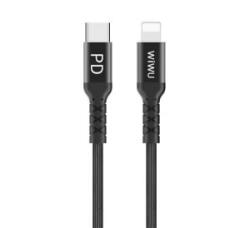 WIWU adatkábel és töltő (Type-C - lightning 8pin, PD gyorstöltés támogatás, 100cm, MFi engedélyes) FEKETE (WP101_B)