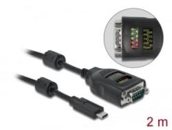 Delock A-típusú USB - soros DB9 adapter 9 LED RS-232 teszterrel (90497) - aqua