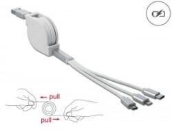 Delock 3az1-ben USB-A - Lightning/MicroUSB/USB-C visszahúzható töltőkábel fehér (85850) (85850)