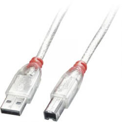 Lindy USB 2.0 Csatlakozókábel [1x USB 2.0 dugó, A típus - 1x USB 2.0 dugó, B típus] 0.50 m Átlátszó