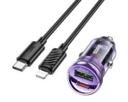 hoco. Z53A autós töltő 30W PD lila + USB-C - Lightning kábel
