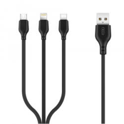 XO NB103 kábel 3in1 lightning - micro USB - USB-C fekete 2, 1A 1m