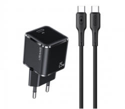 USAMS YXLOGTC01 PD hálózati gyorstöltő adapter 25W, 120cm-es Type-C - Type-C kábellel (1380748) (YJXLOGTC01)