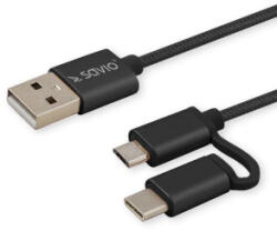 SAVIO CL-128 2in1 USB-A - micro USB / USB-C kábel 1m