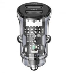 USAMS C31 autós töltő 2xUSB-A aljzat (5V/3A, PD gyorstöltő) fekete (CC162CC01)