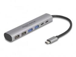 Delock 6 portos USB hub 4 x A-típusú USB anyával és 2 x USB Type-C anya csatlakozóval (64232) (64232)