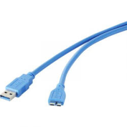 Renkforce USB 3.0 csatlakozókábel, 1x USB 3.0 dugó A - 1x USB 3.0 dugó mikro B, 0, 3 m, kék, aranyozott, renkforce - aqua