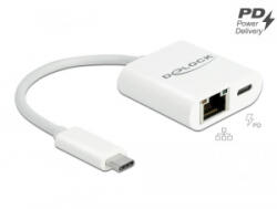 Delock USB Type-C adapter Power Delivery porttal Gigabit LAN 10/100/1000 Mbps fehér (65402) (65402)