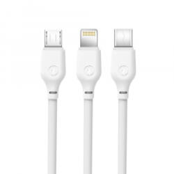 XO NB103 kábel 3in1 lightning - micro USB - USB-C fehér 2, 1A 1m