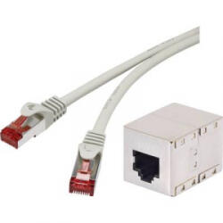 Renkforce RJ45 Hálózat Hosszabbítókábel CAT 6A S/FTP 10.00 m Szürke Védővel, Lángálló Renkforce