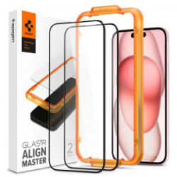 Spigen AlignMaster GLAS. tR iPhone 15 Plus kijelzővédő fekete kerettel (AGL06886)