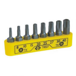 Carl Kammerling C. K. T4527 Csavarhúzó bit készlet 8 részes, biztonsági Torx csavarokhoz TX8 10 15 20 25 27 30 40 mm - aqua