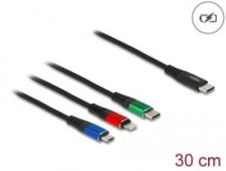 Delock 3az1-ben USB-C - Lightning/MicroUSB/USB-C töltőkábel 30cm fekete (86820)