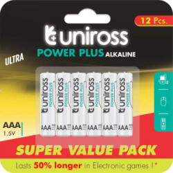 Uniross Power Plus LR03/12BP 1, 5V AAA/mikró tartós alkáli elem 12db/cs (LR03-UALKVPAAA12)