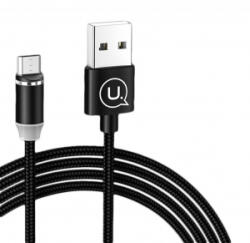 USAMS SJ294USB01 mágneses MicroUSB töltőkábel fekete (1299152) (SJ294USB01)