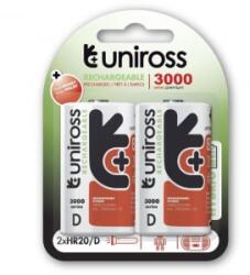 Uniross D/góliát 1, 2V 3000mAh Ni-MH HYBRIO akkumulátor 2db/bliszter (UH2D3000) (UH2D3000) - aqua