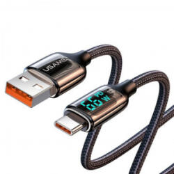 USAMS SJ544USB01 120cm-es Type-C - USB-A töltő- és adatkábel LCD kijelzővel fekete 66W, 6A (1380751)