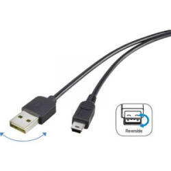 Renkforce USB 2.0 A/Mini-B csatlakozókábel 1, 8 m, megfordítható dugóval - aqua
