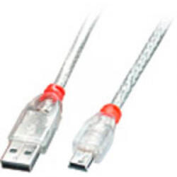 Lindy USB 2.0 Csatlakozókábel [1x USB 2.0 dugó, A típus - 1x USB 2.0 dugó, mini B típus] 5.00 m Átlátszó